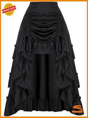 High-Low Victorian Bustle Skirt with Drawstrings, Steampunk Costume Skirt